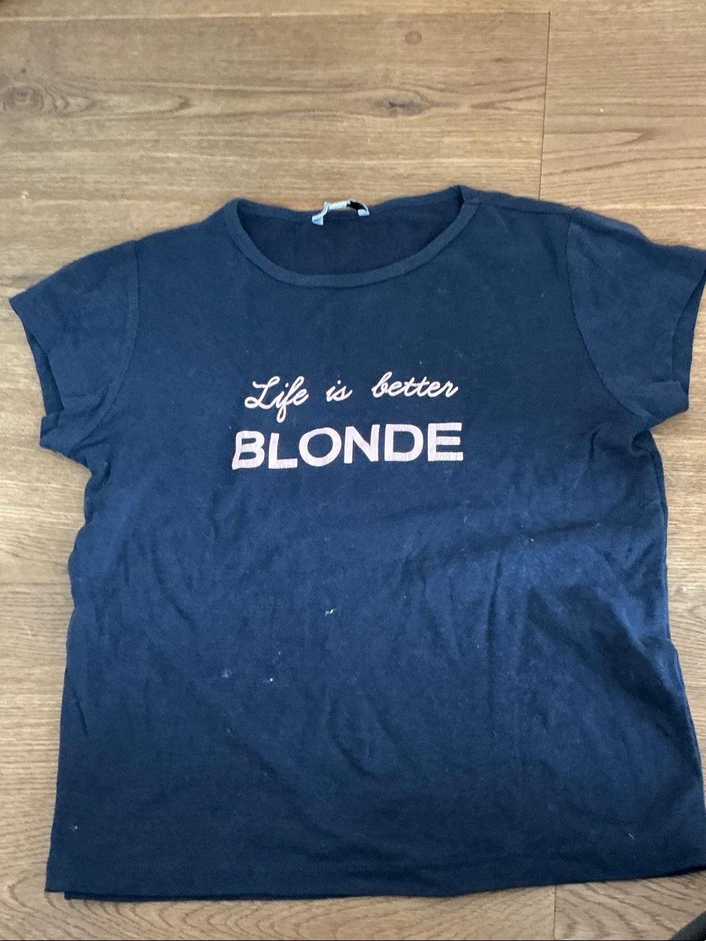 Girls Navy Short Sleeve Graphic Tee - "Life is Better Blonde"
